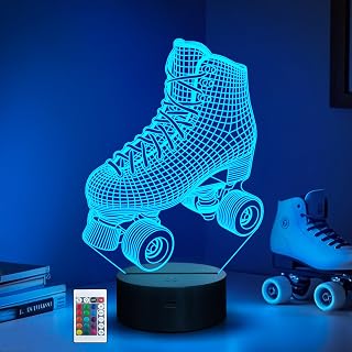 CoolGift Mart Roller Skate Night Light, 3D LED Optical Illusion Roller Skates Lamp with Remote Control and Timer, Christmas Birthday Gifts for Roller Skating Lovers