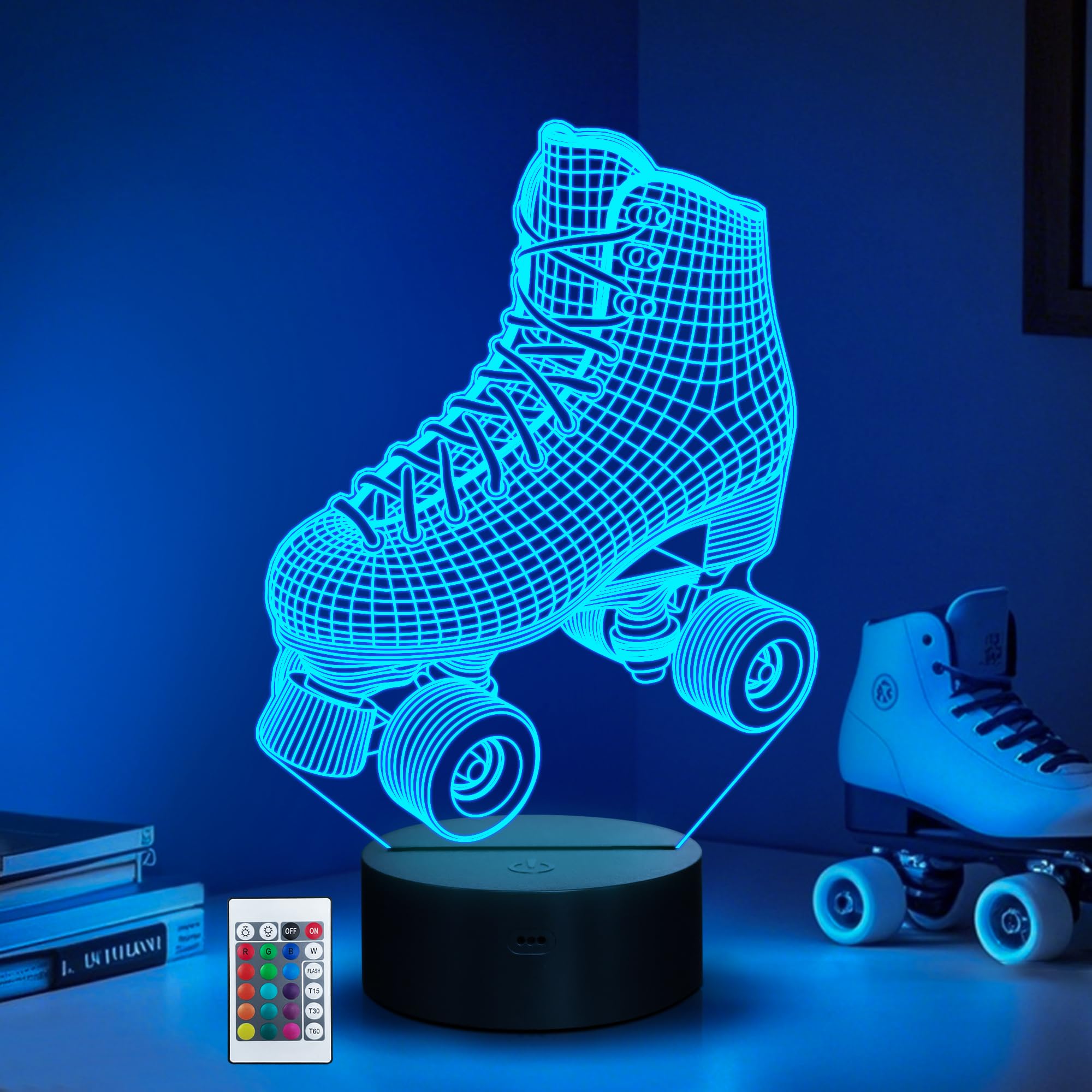 CoolGift Mart Roller Skate Night Light, 3D LED Optical Illusion Roller Skates La