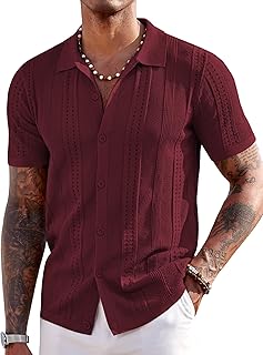 COOFANDY, Men's Summer Silk Satin Short Sleeve Button Down Beach Wedding Shirt