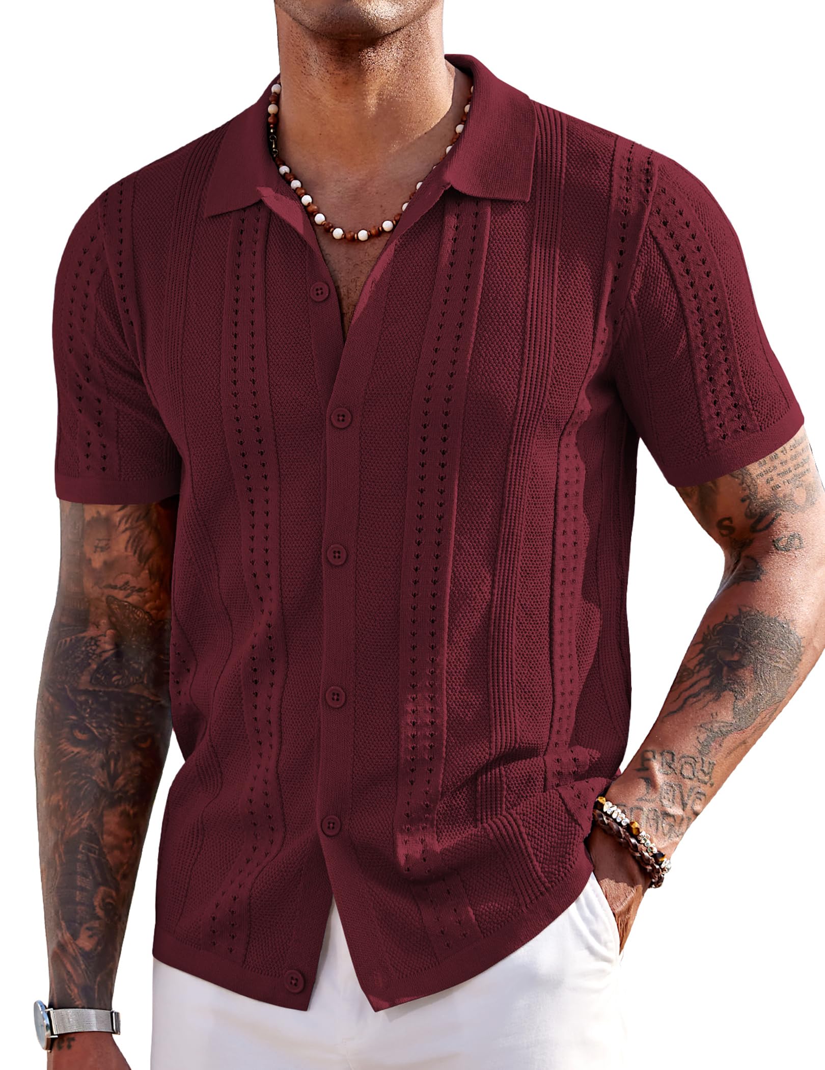 COOFANDY, Men's Summer Silk Satin Short Sleeve Button Down Beach Wedding Shirt