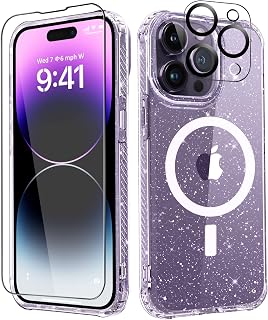 MIODIK Magnetic for iPhone 14 Pro Case Clear Glitter, Sparkle Clear