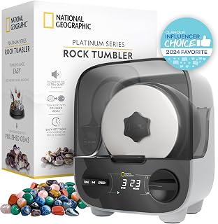 National Geographic Ultra Quiet Rock Tumbler Kit for Kids and Adults | Ultra-Quiet Design, 2 Lb. Barrel, Rough Gemstones, 4-Stage Grit, GemFoam Polish, Rock Polisher, Geology Hobby