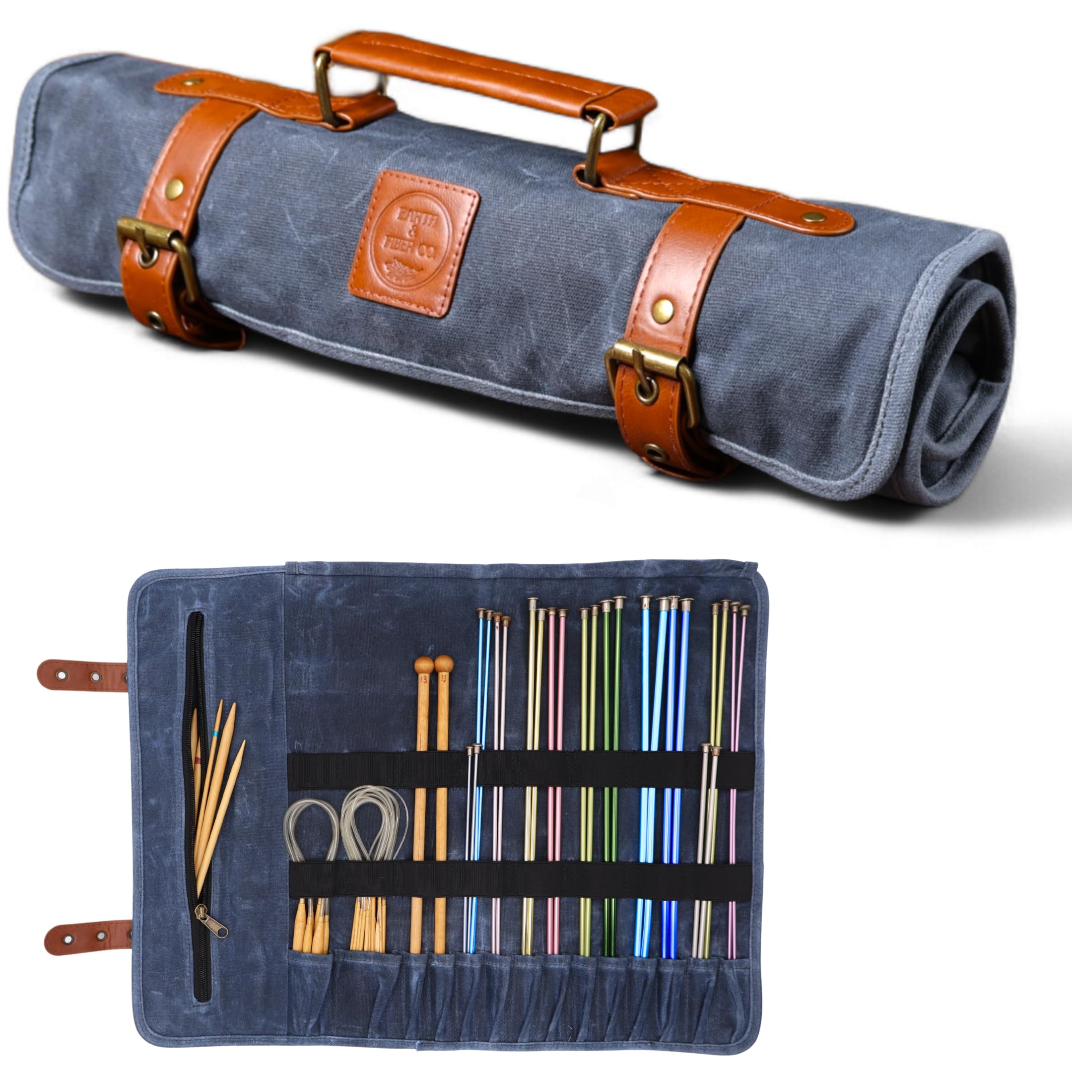 Earth &amp; Fiber Co. Waxed canvas knitting needle case (up to 16 inches) - knit