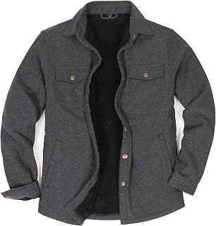 ZENTHACE Men's Sherpa Lined Flannel Shirt Jacket,Long Sleeve Brushed Flannel Shacket Jackets,Push Button