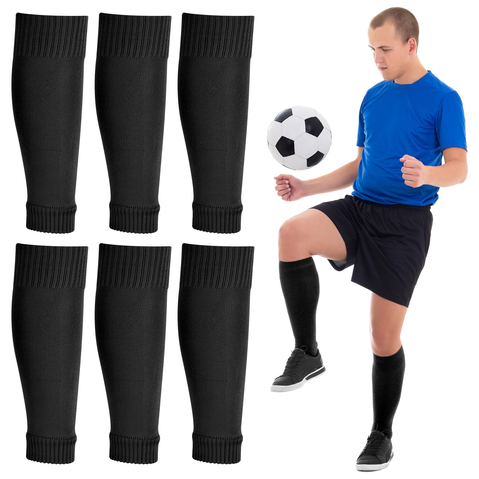 Peaken Football Sock Sleeve, 3 Pair Team Leg Sock Black Sock Sleeve Football for