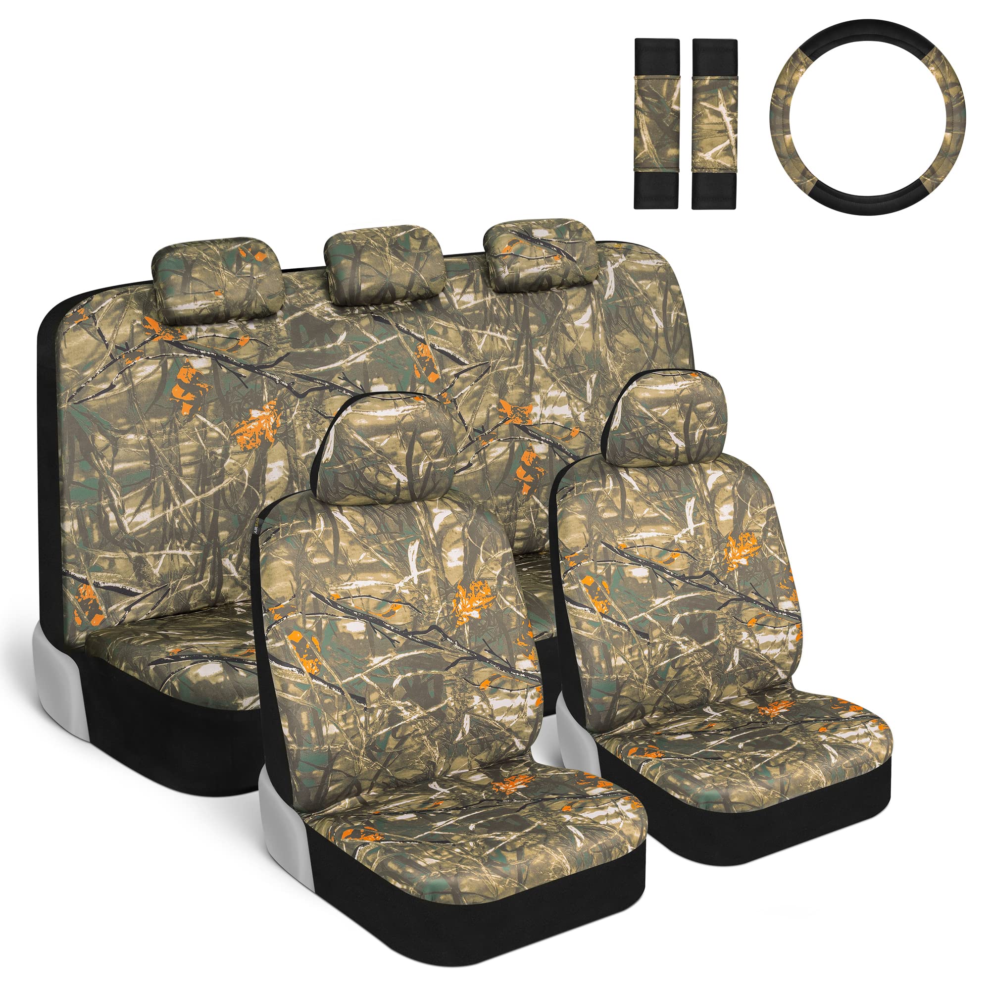 BDK Hunter Camo Car Seat Covers Full Set with Camo Steering Wheel Cover and Seat