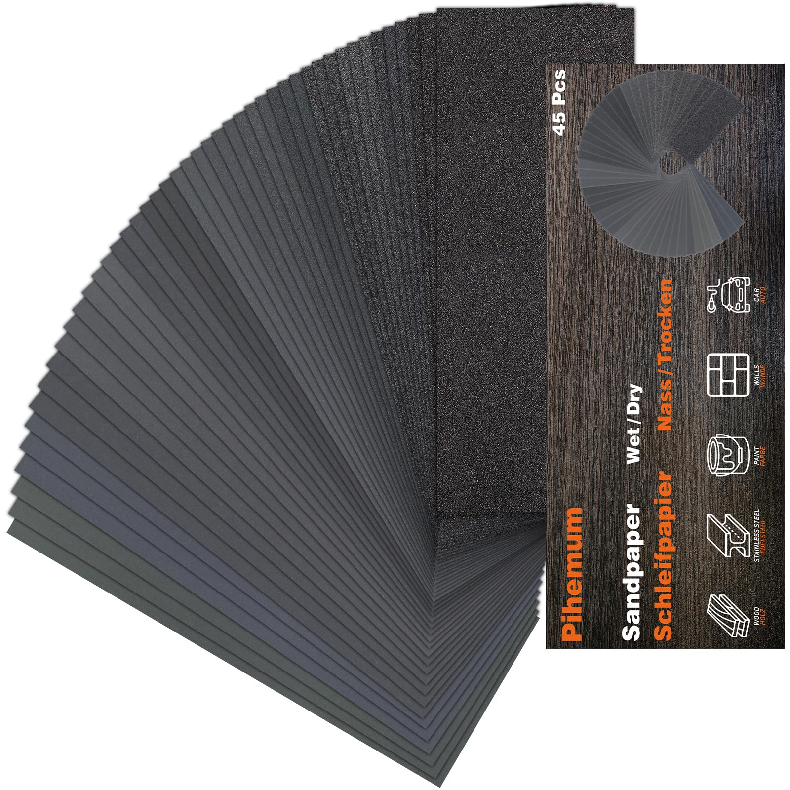 45 PCS Wet Dry Sandpaper 80-5000 Grit Sheets for Polishing & Finishing | 9 x 3.6
