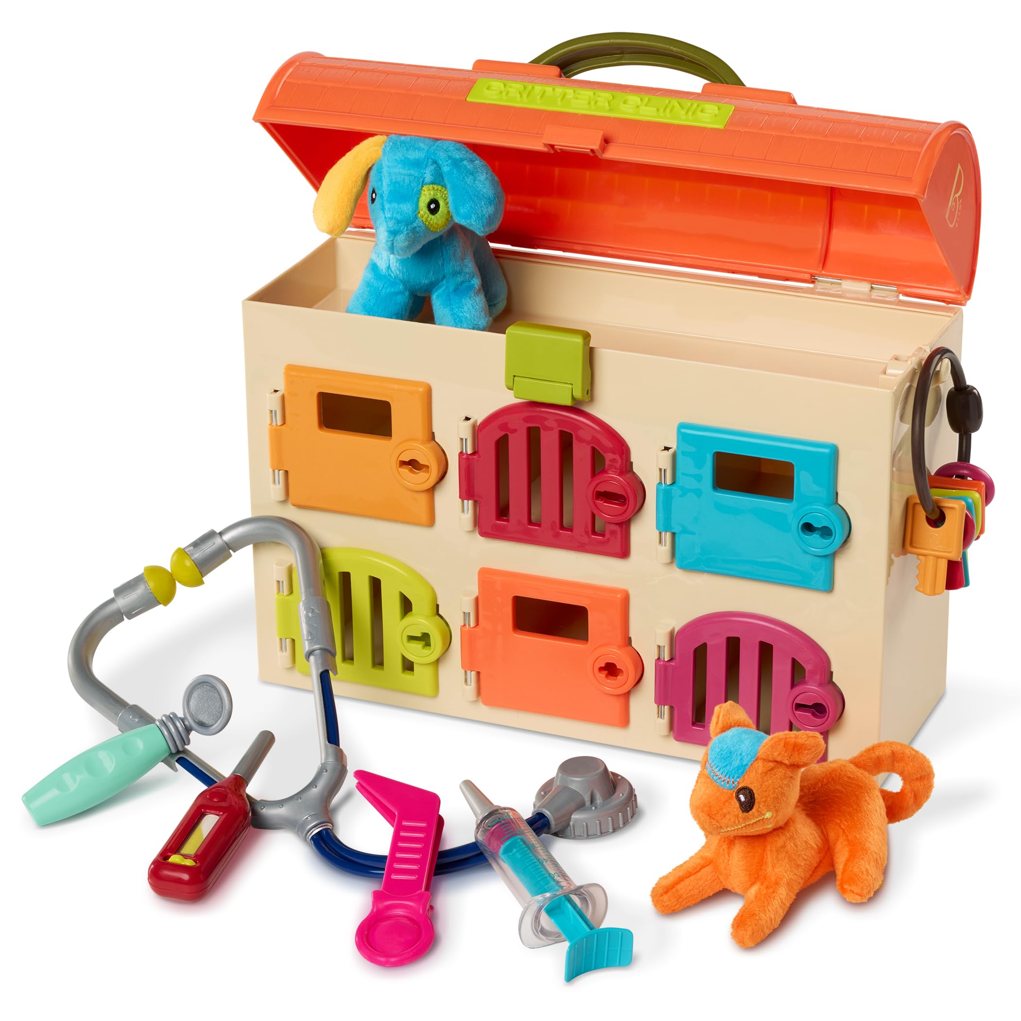 B. toys Critter Clinic Vet Set, Portable Lock and Key Pet Care Toy | Portable an