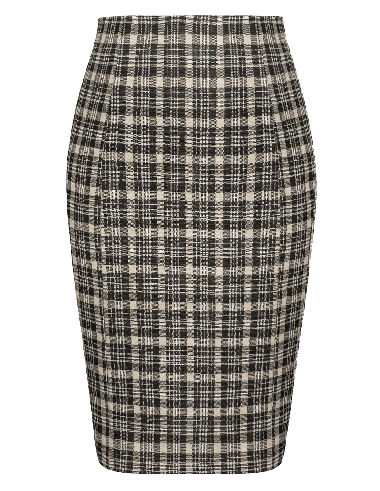 Kate Kasin Women's Elastic Waist Stretch Knee Length Plaid Bodycon Pencil Skirt