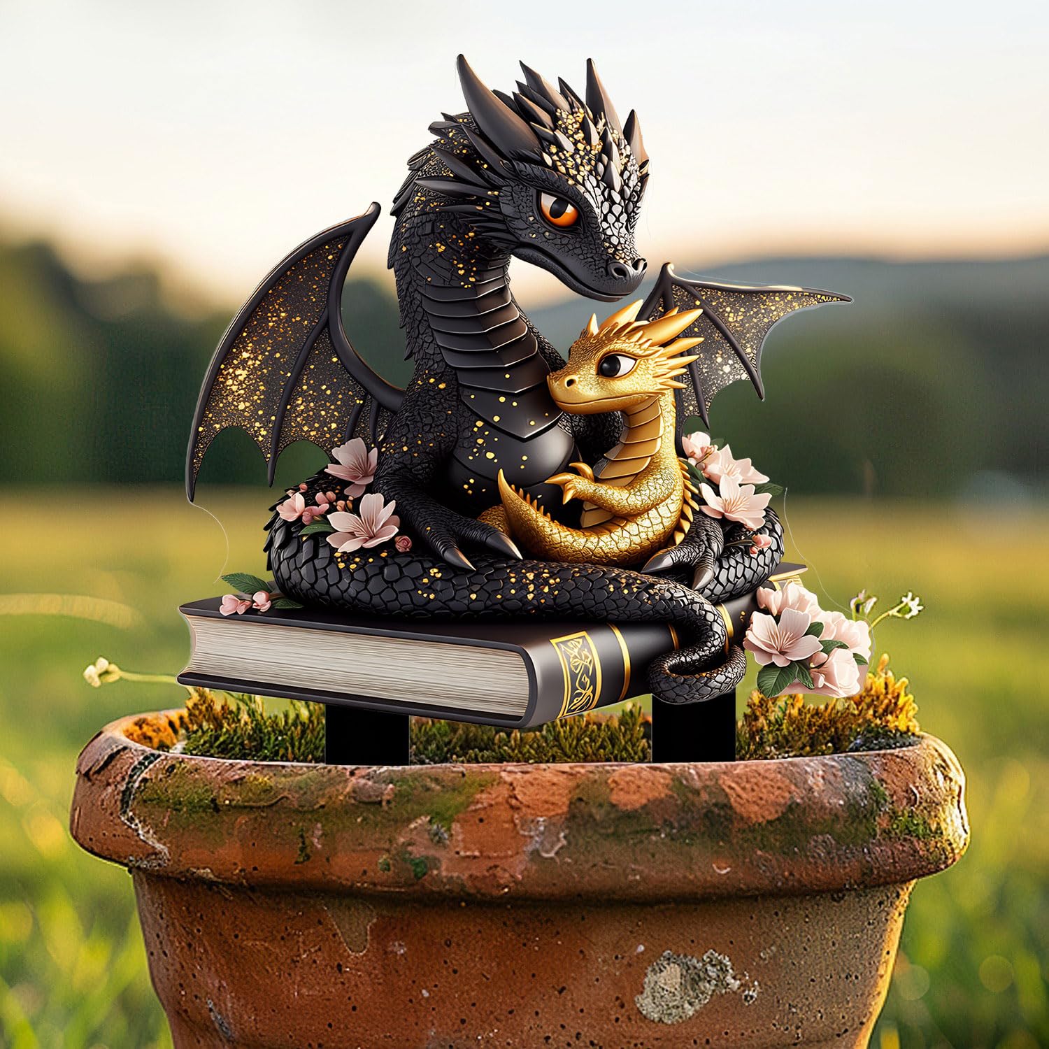 Dragon Family Acrylic Garden Stake, Indoor and Outdoor Garden Acrylic Decoration