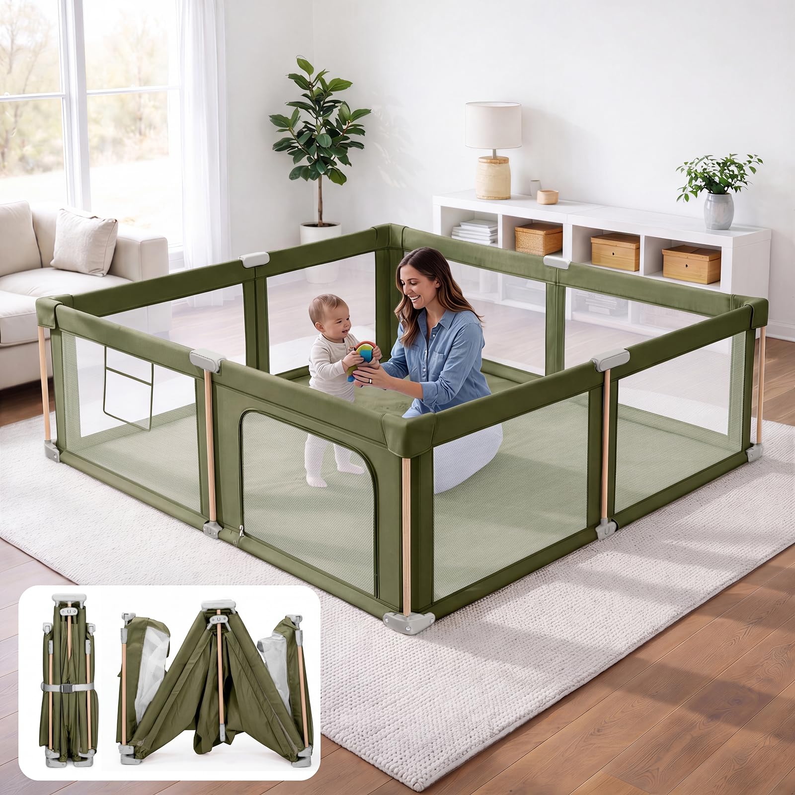 JevrJeur Foldable Baby Playpen with Mat, Foldable Baby Fence Play Yards for Babi