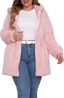 Geschallino Plus Size Women's Faux Fur Coat Long Hooded Sherpa Jacket Winter Jacket (XL-5XL)