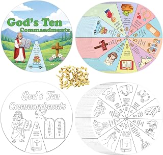 90shine 32Sets The Ten Commandments Coloring Wheel - Christian Craft for VBS, Sunday School, Church Activities