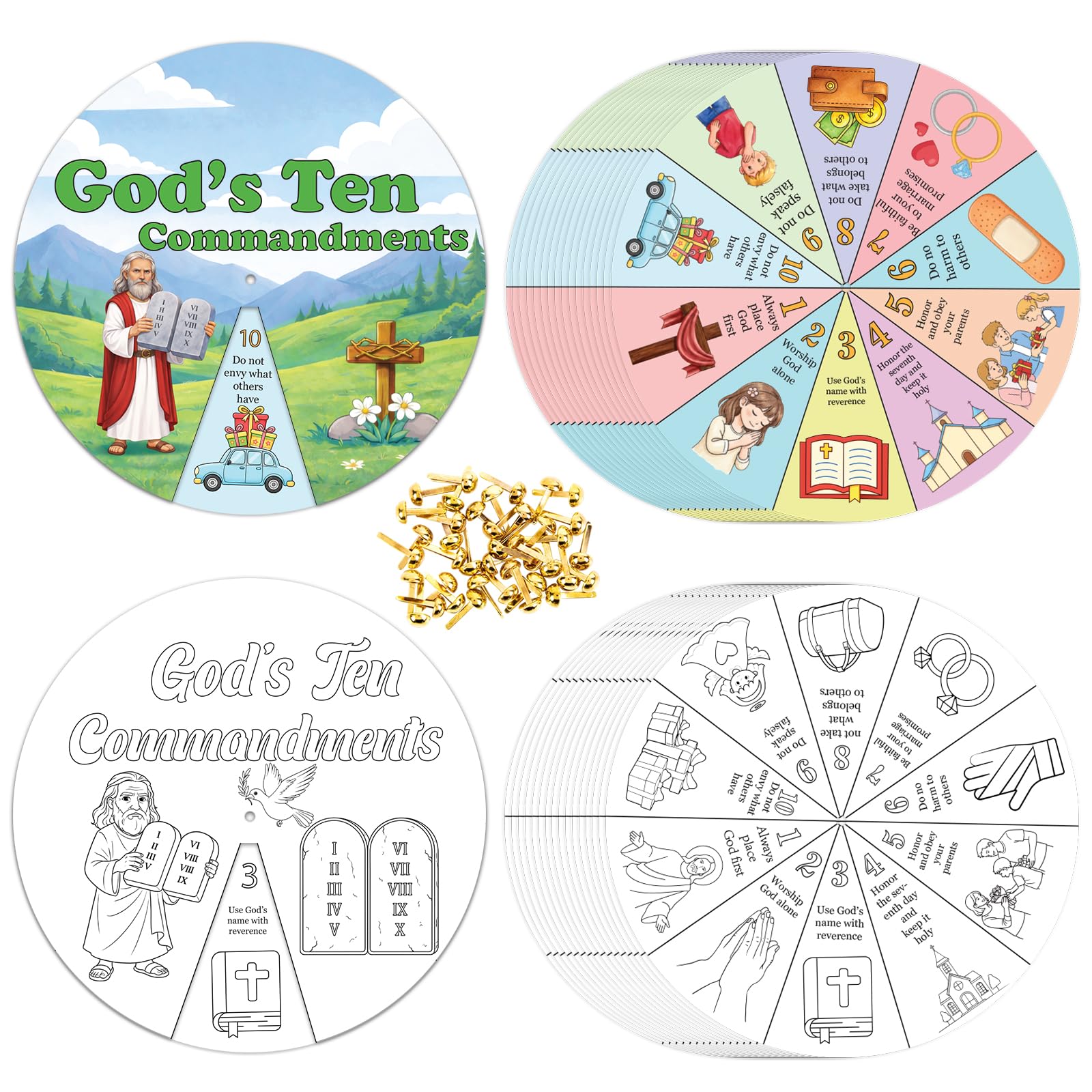 90shine 32Sets The Ten Commandments Coloring Wheel - Christian Craft for VBS, Su