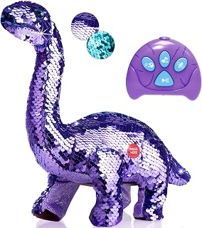 Koonie Dinosaur Toys for Girls, 2 Year Old Girl Toys, Purple Dinosaur Remote Control Reversible Sequins Dinosaur Toy Can Repeat Walk Roar Sing, Christmas Birthday Surprise for 2-7 Years Old Kids