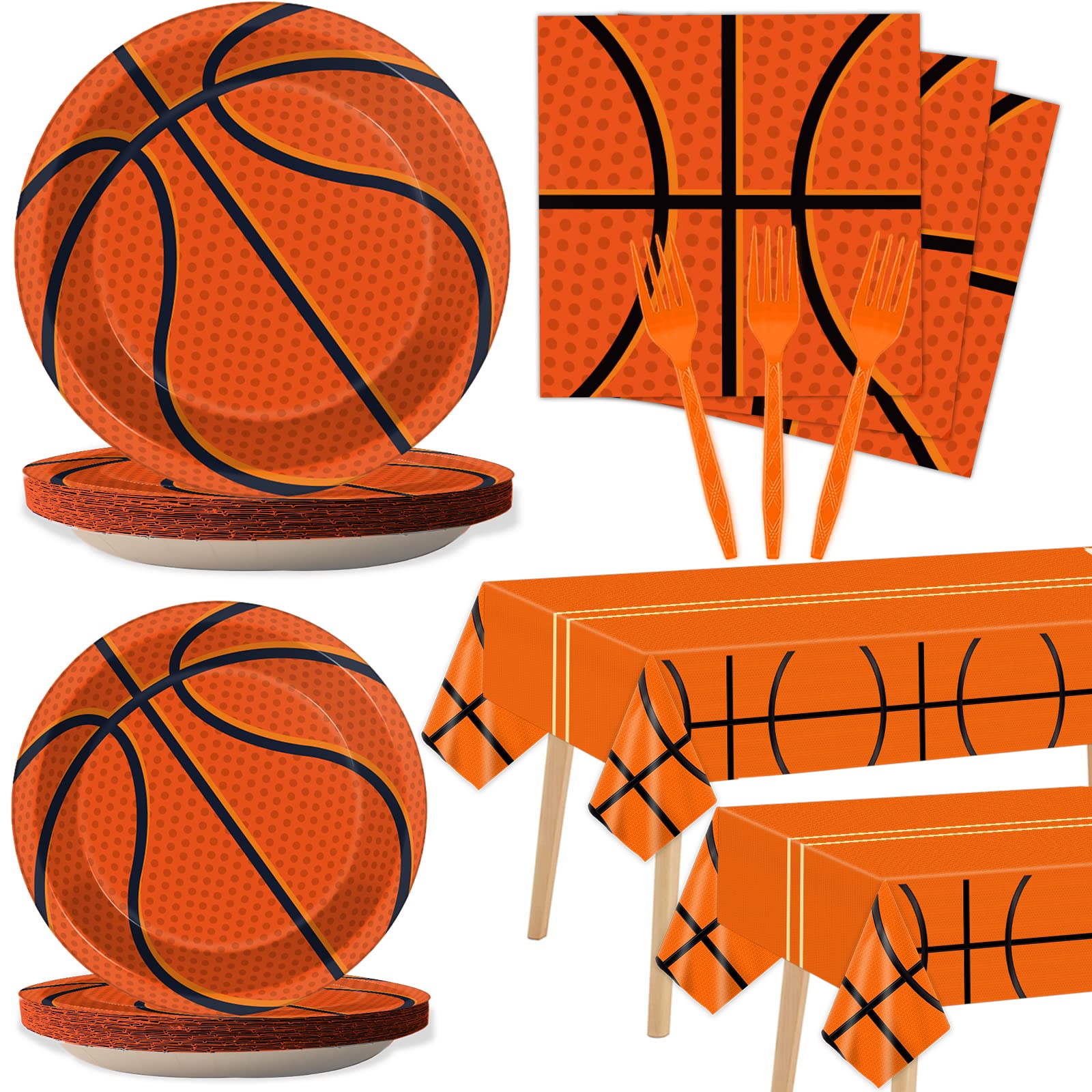 98 Pieces Basketball Party Decorations Basketball Tableware Set Plates Napkins T