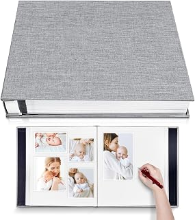 HoneyTolly Large Photo Album Self Adhesive for 4x6 5x7 8x10 Pictures Magnetic Scrapbook Album 20 Sheets / 40 Pages Linen Cover DIY Photo Album with A Metallic Pen and and Plastic Board(Grey)