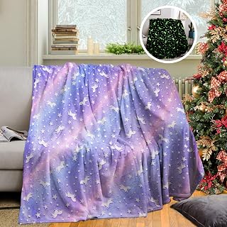 Glow in The Dark Blanket Unicorns Gifts for Girls,Luminous Blanket for Kids and Adults,Soft Cozy Flannel Kids Throw Blanket - Birthday Bedroom Decor (Purple, 150 x 200 cm)
