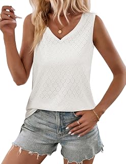Zeagoo Eyelet Tank Tops for Women V Neck Cute Loose Summer Tops S-XXL