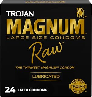 TROJAN Magnum Raw Large Size Thin Condoms, 24 Count | Magnum Condoms, Large Size, Premium Latex, Electronically Tested Condoms