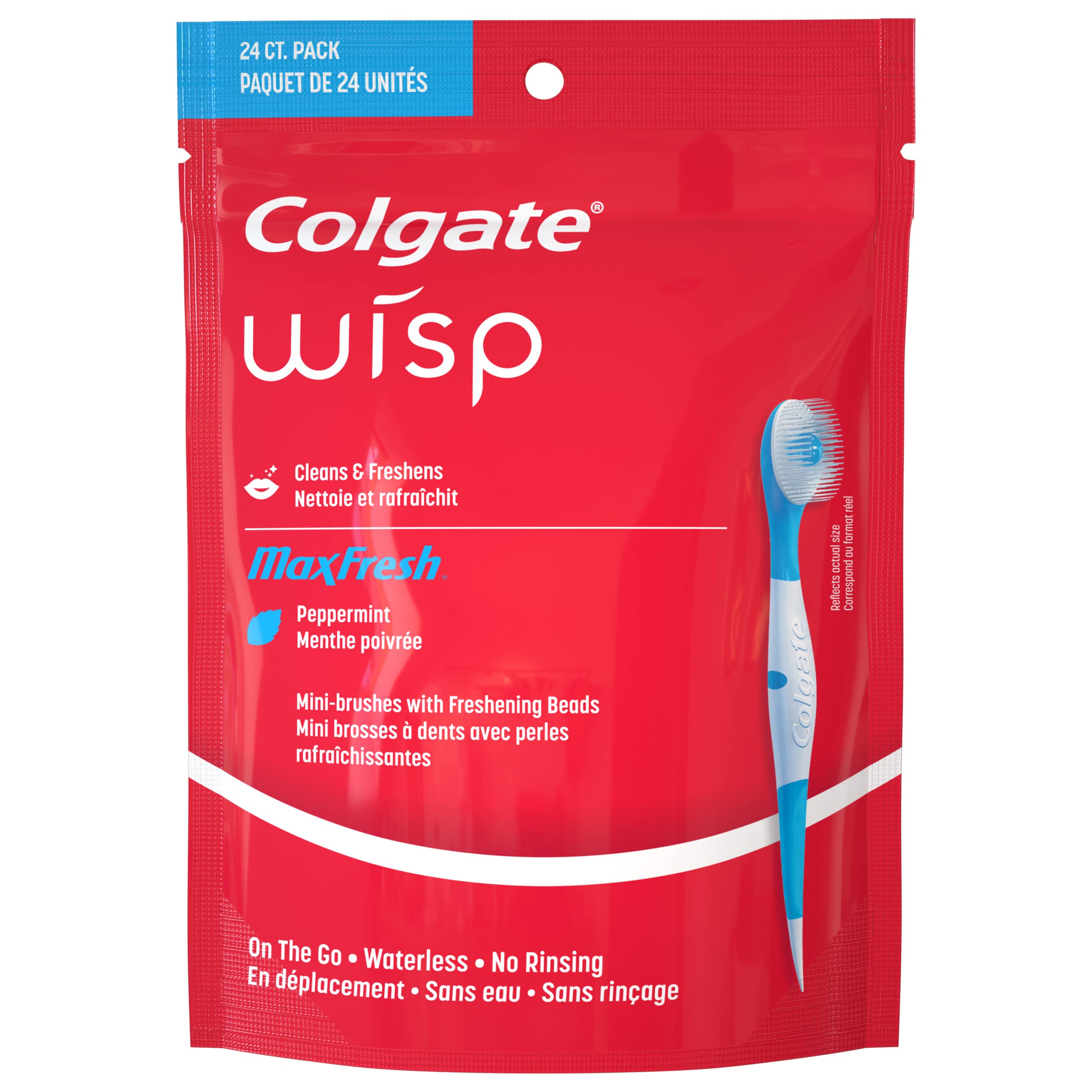 Colgate MaxFresh Wisp Disposable Mini Toothbrush, Built-in Freshening Bead, Pepp