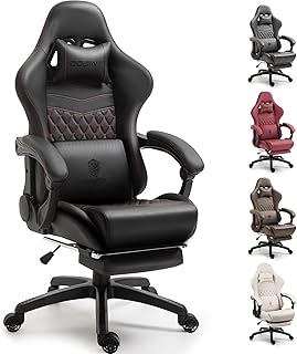 Dowinx Gaming Chair Big and Tall, Ergonomic Computer Chair with Footrest and Massage Lumbar Support, High Back Comfortable Gamer Chair for Adults 400Lbs PU Leather for Office Game, Black