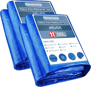 Onarway Poly Tarps Heavy Duty Waterproof: 2PacksTarpaulin 11Mil Thicken 4x6 Ft - Anti-UV Waterproof Tarp Cover with Grommets Multipurpose for Boat Pool Roof Outdoor