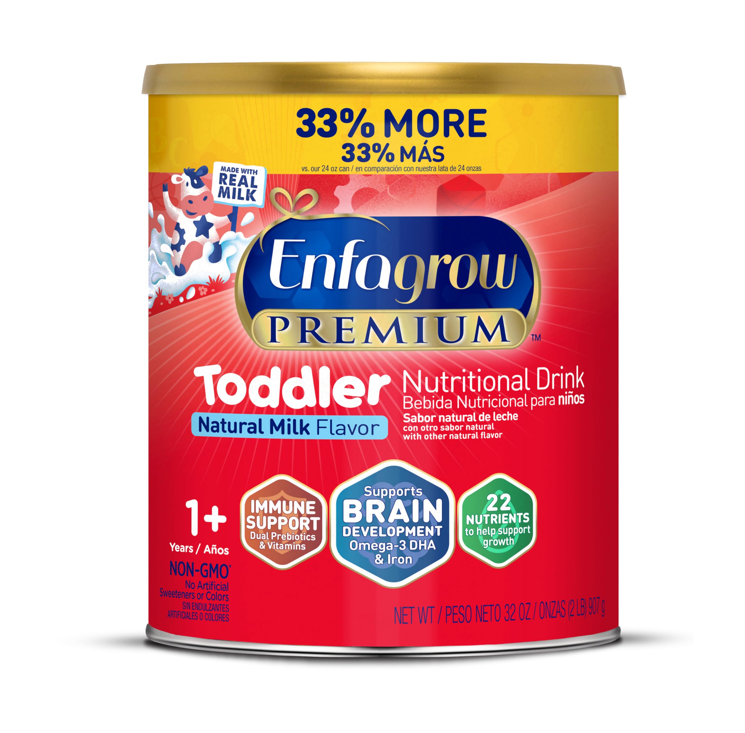 Enfagrow Premium Toddler Milk Nutritional Drink, Natural Milk , 32 Oz | Brain Bu