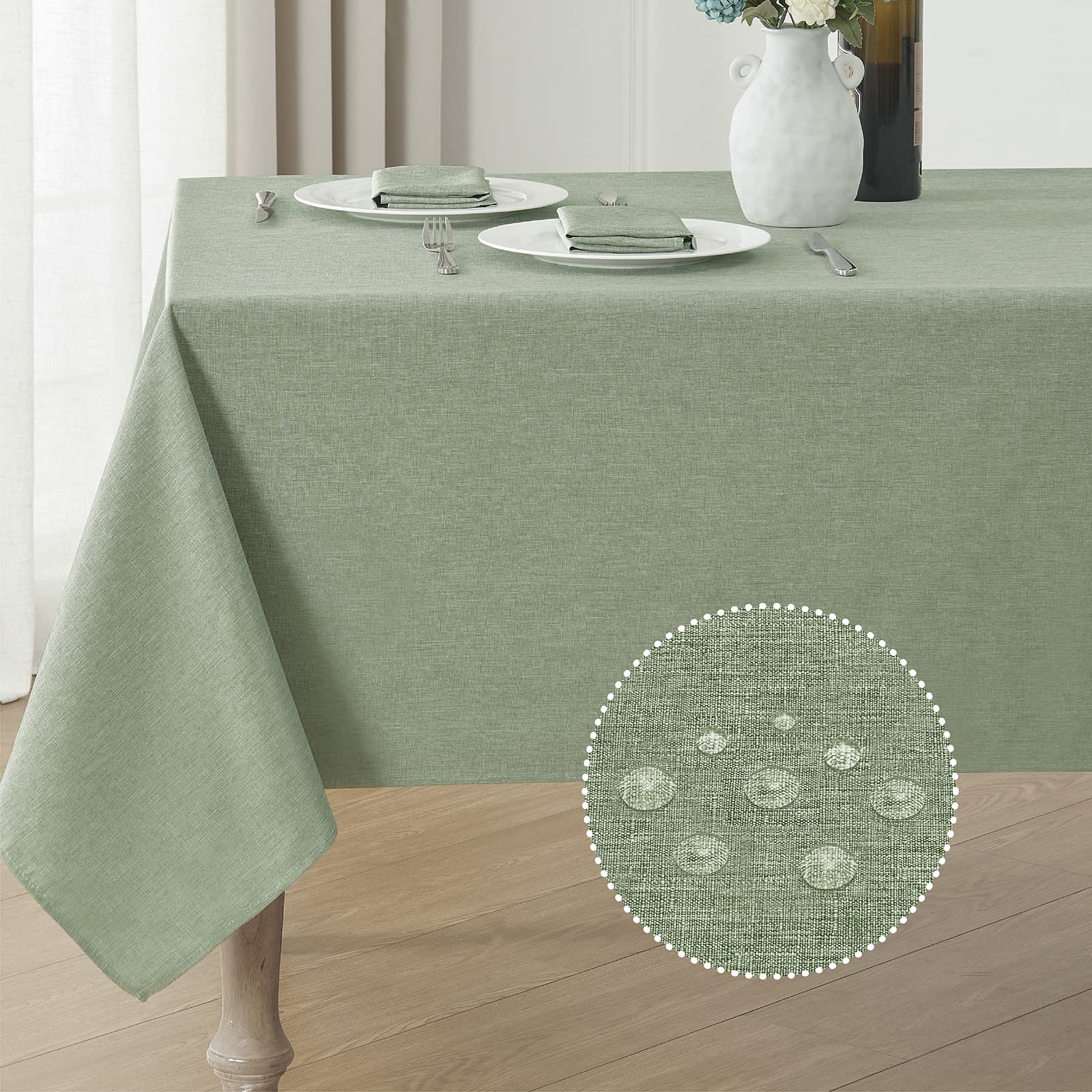 Veblandy Rectangle Tablecloth Waterproof Linen Textured Table Cloth Stain and Wr