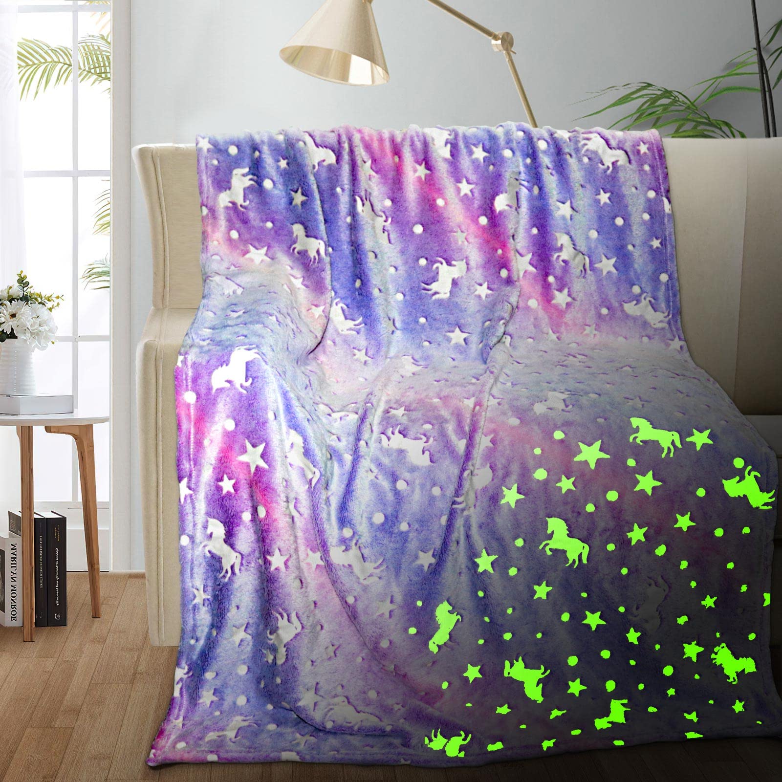 TEHALK Unicorn Glow in The Dark Blanket, Unicorn Blanket for Girls/Kids, Unicorn