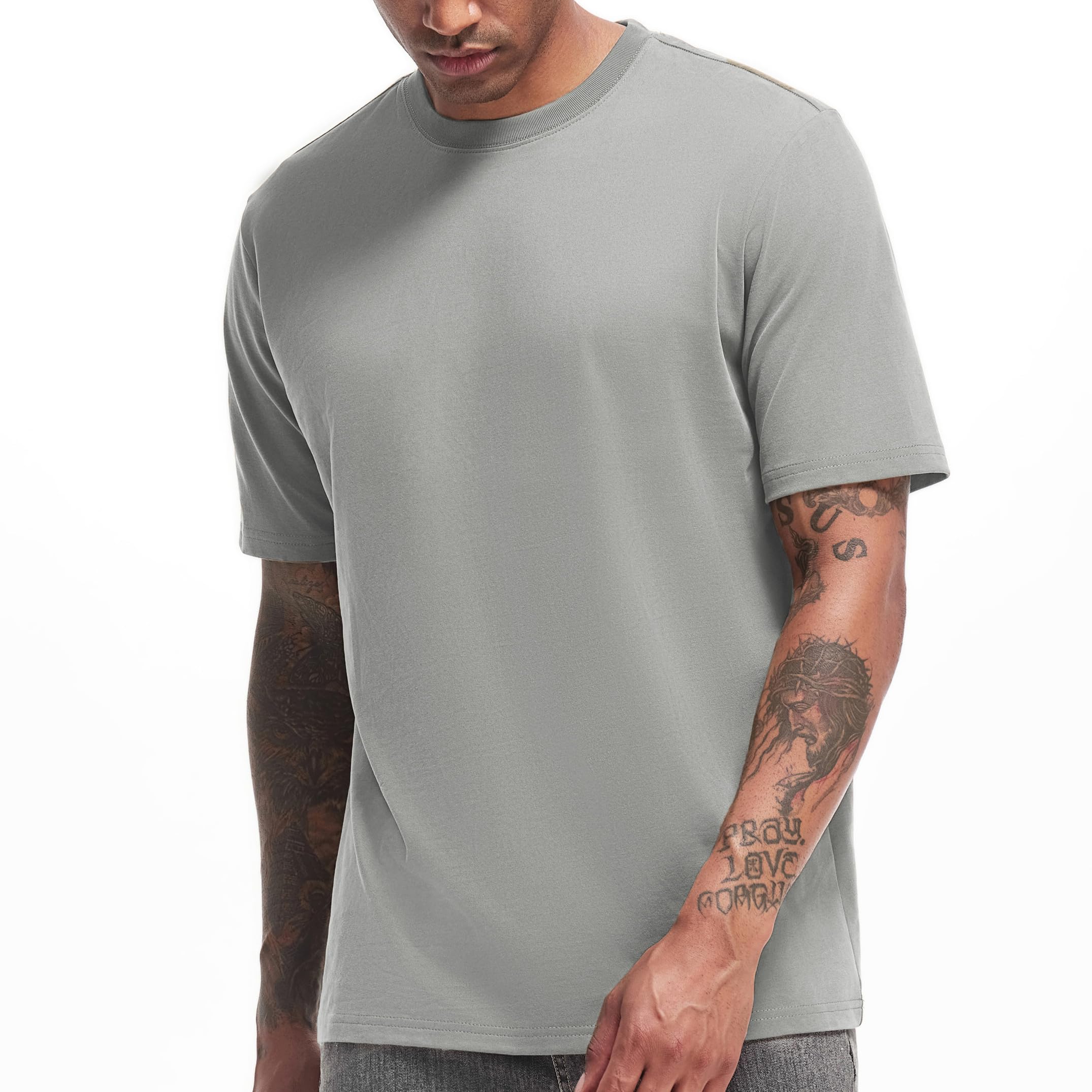 VEIISAR Herren Schwergewicht T-Shirt, Langarmshirt gebürstet - vorgewaschen