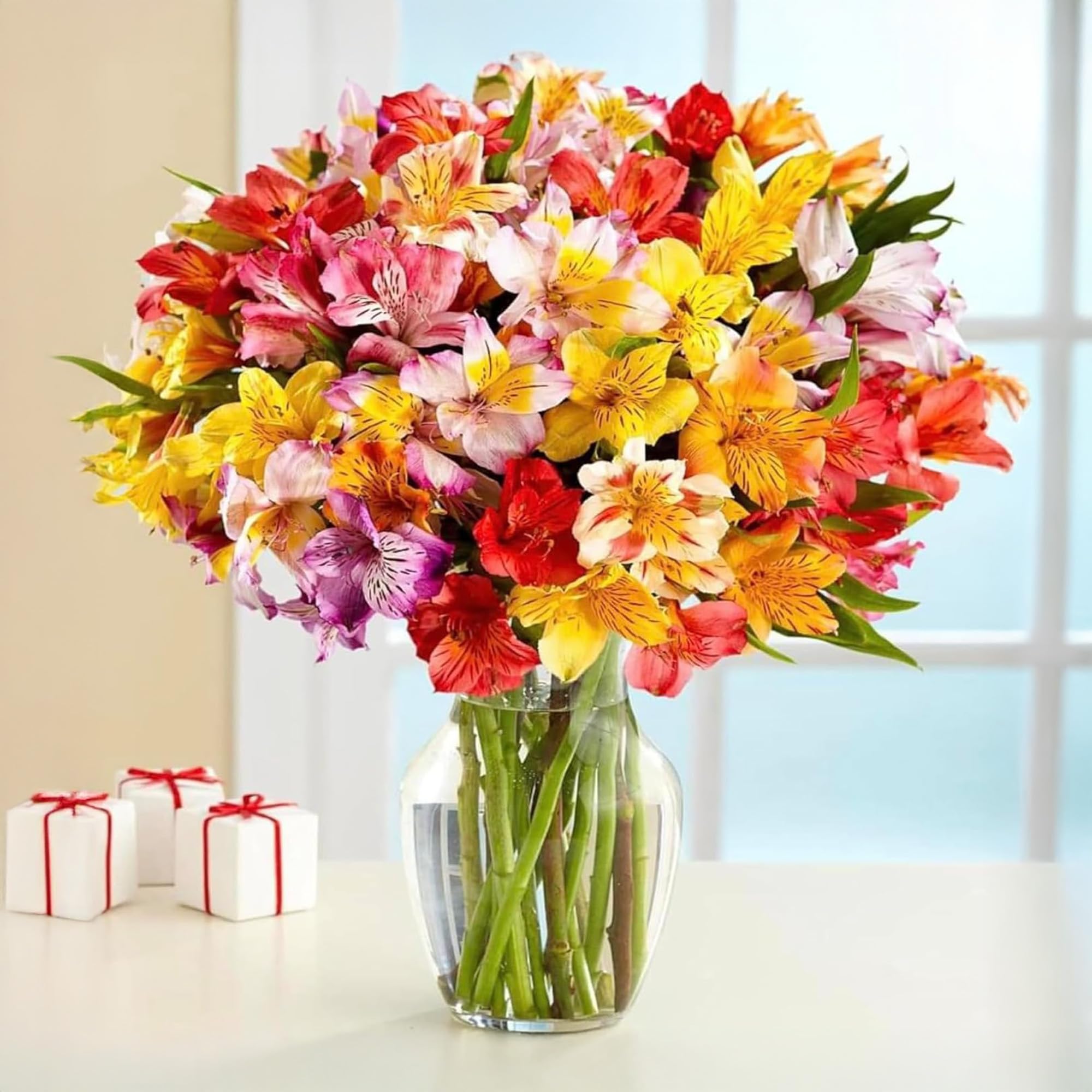 BloomsyBox. 24 Multicolored Alstroemeria Bouquet Flowers, Long Lasting & Hand-Ti