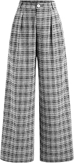 CIDER Plaid Wide Leg Pants for Women with Pockets Mid Waist Checkered Pants Business Casual Trousers Trendy