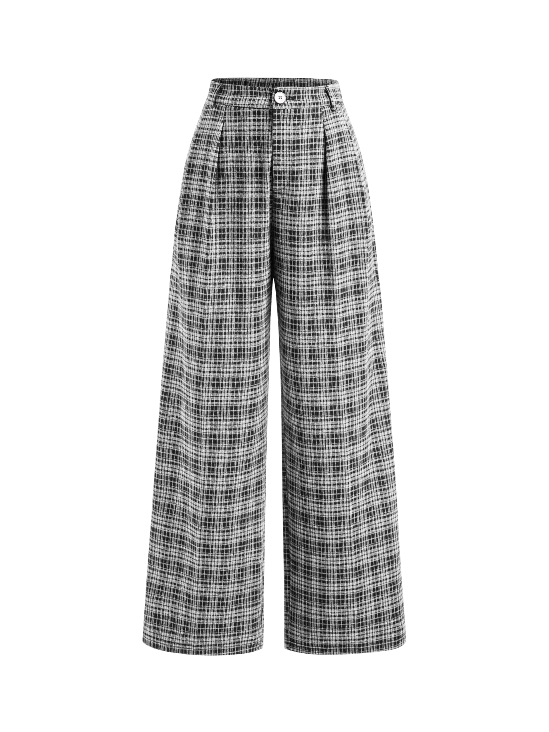 CIDER Plaid Wide Leg Pants for Women with Pockets Mid Waist Checkered Pants Busi