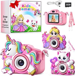 Kids Camera for Girls Toys Gifts: 3 4 5 Year Old Girl Gifts Small Children Selfie Digital Pink Camera for Kids, Christmas Birthday Gift for Girls Toy Cameras for Toddlers Age 3-5, 32G SD Card Included