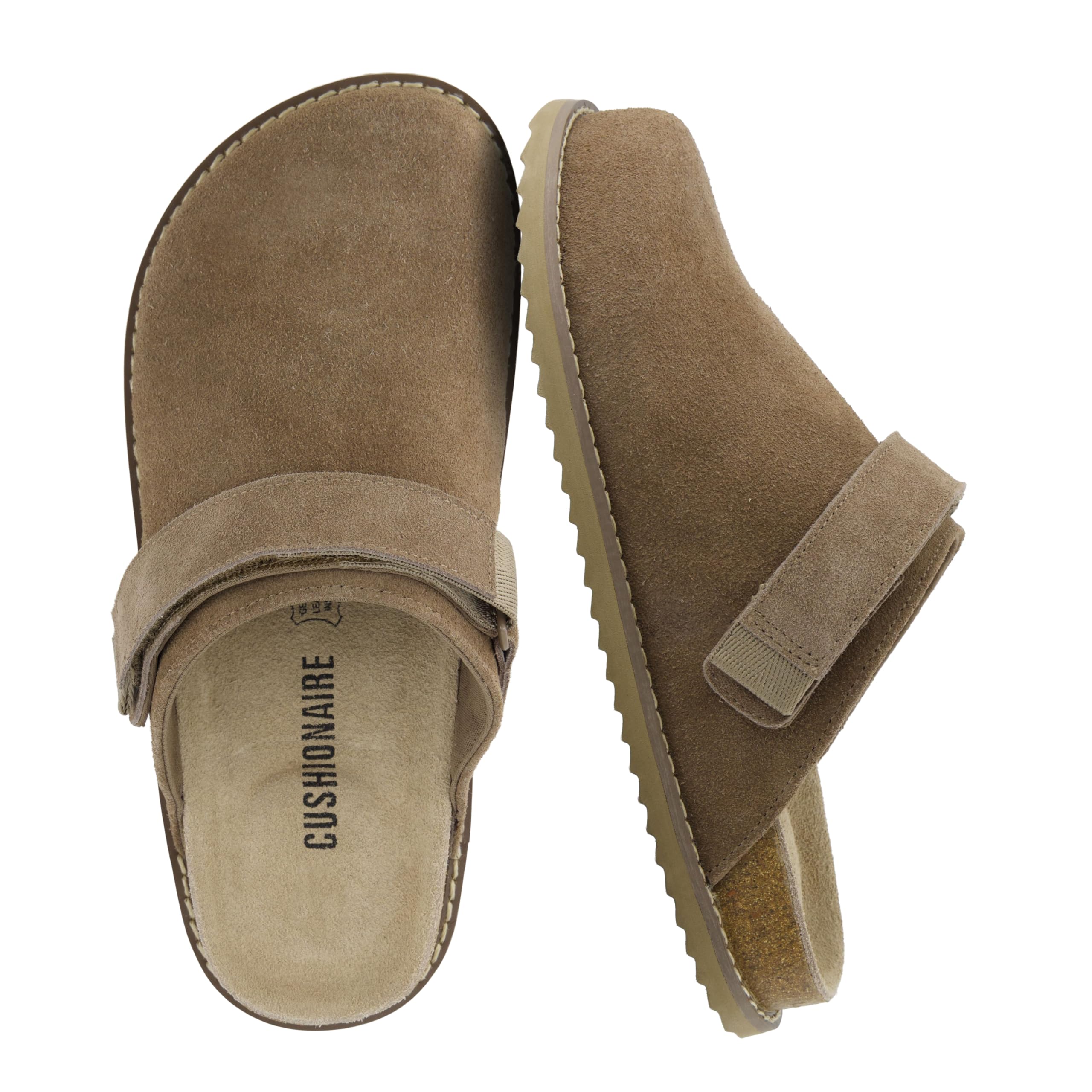 CUSHIONAIRE Boulder Womens Genuine Suede Leather Swivel Strap Clogs Lightweight 