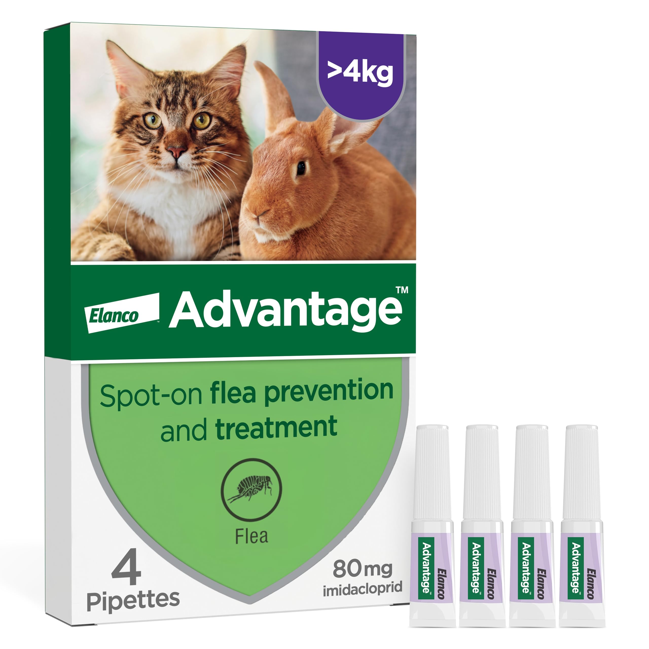Advantage Spot On Flea Treatment For Large Cats and Rabbits Over 4kg (4 pipettes