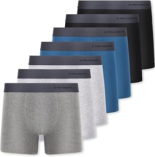 FM London Pack of 7 Men's Boxer Shorts, Cotton Rich and Breathable