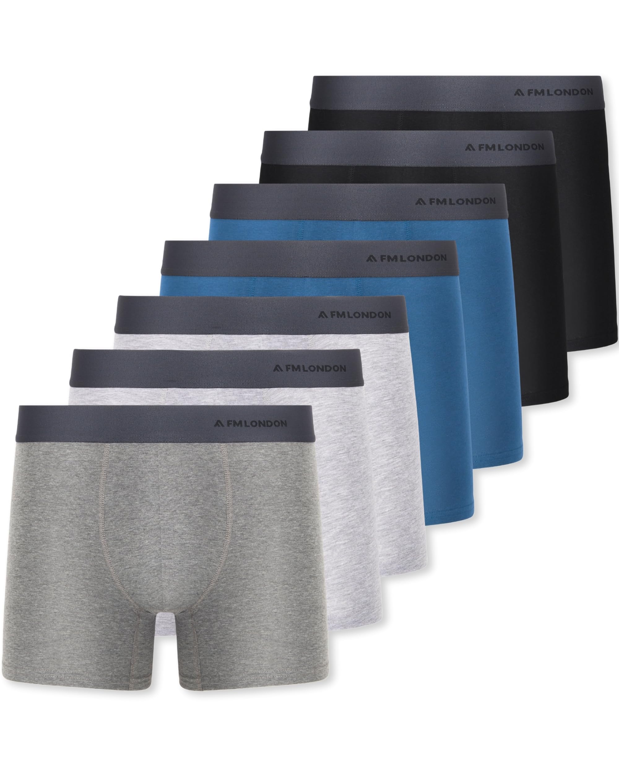 FM London Pack of 7 Men's Boxer Shorts, Cotton Rich and Breathable