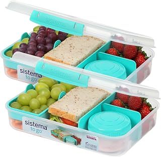 Sistema TO GO Bento Box Create | 1.48 L | School Lunch Boxes With Compartments & Snack Pot | BPA-Free | 2 Count | Minty Teal