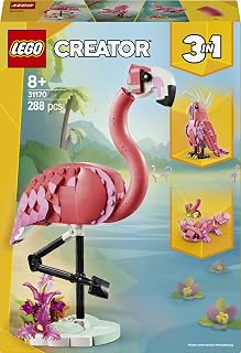 LEGO Creator 3in1 Wild Animals: Pink Flamingo Toy - Transforms into a Cockatoo Parrot Figure or Axolotl - Creative Birthday Gift for 8+ Year Old Girls & Boys - 31170