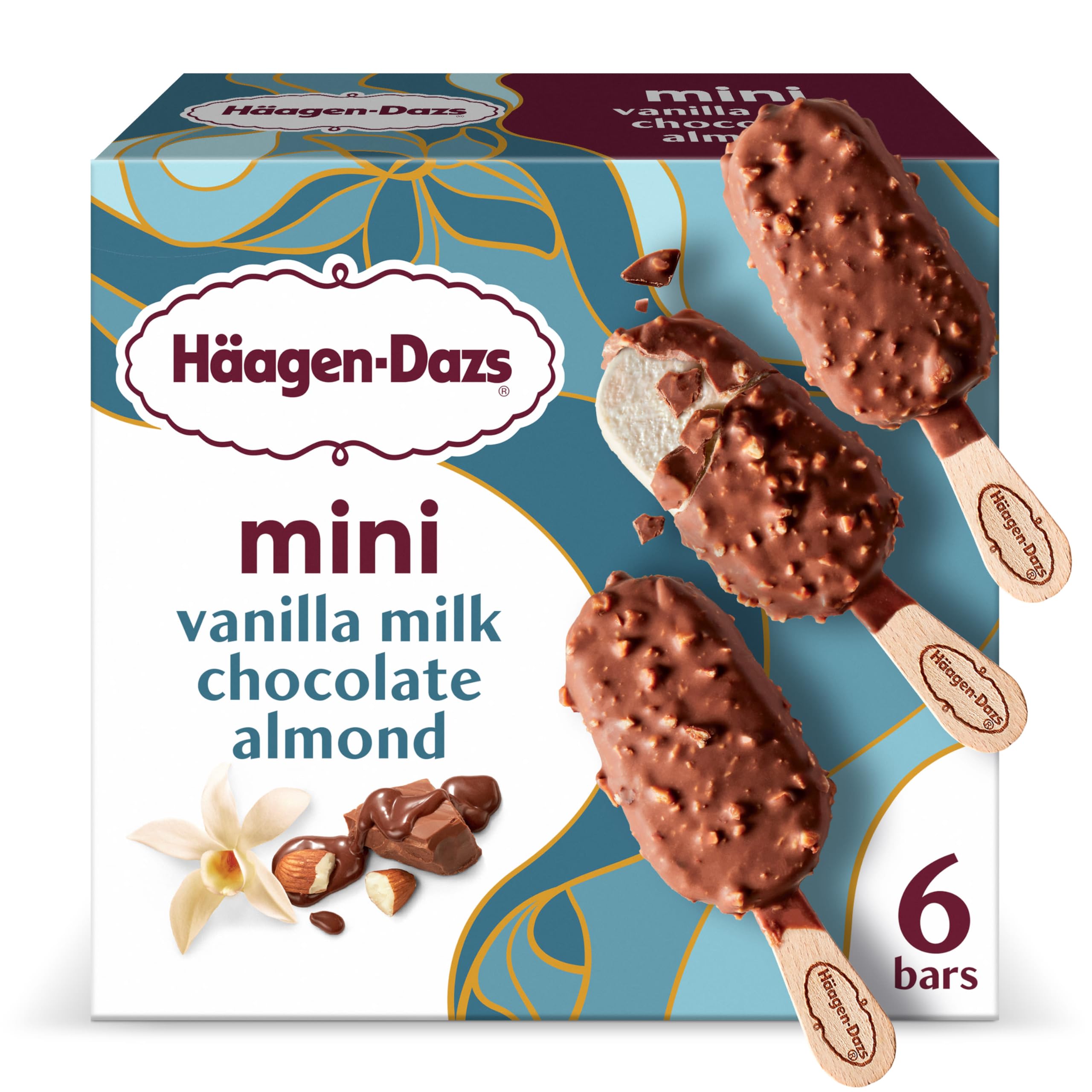 Haagen-Dazs, Vanilla Milk Chocolate Almond Snack Size Ice Cream Bars, 6 count (F
