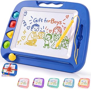 SGILE Magnetic Drawing Board for Kids, Toddler Doodle Toys, Large 16 × 13" | Etch & Sketch Pad with 4 Magnet Stamps, Girls & Boys' Birthday Gift,1-4 Year Old, Learning & Educational, Writing Play, Blue