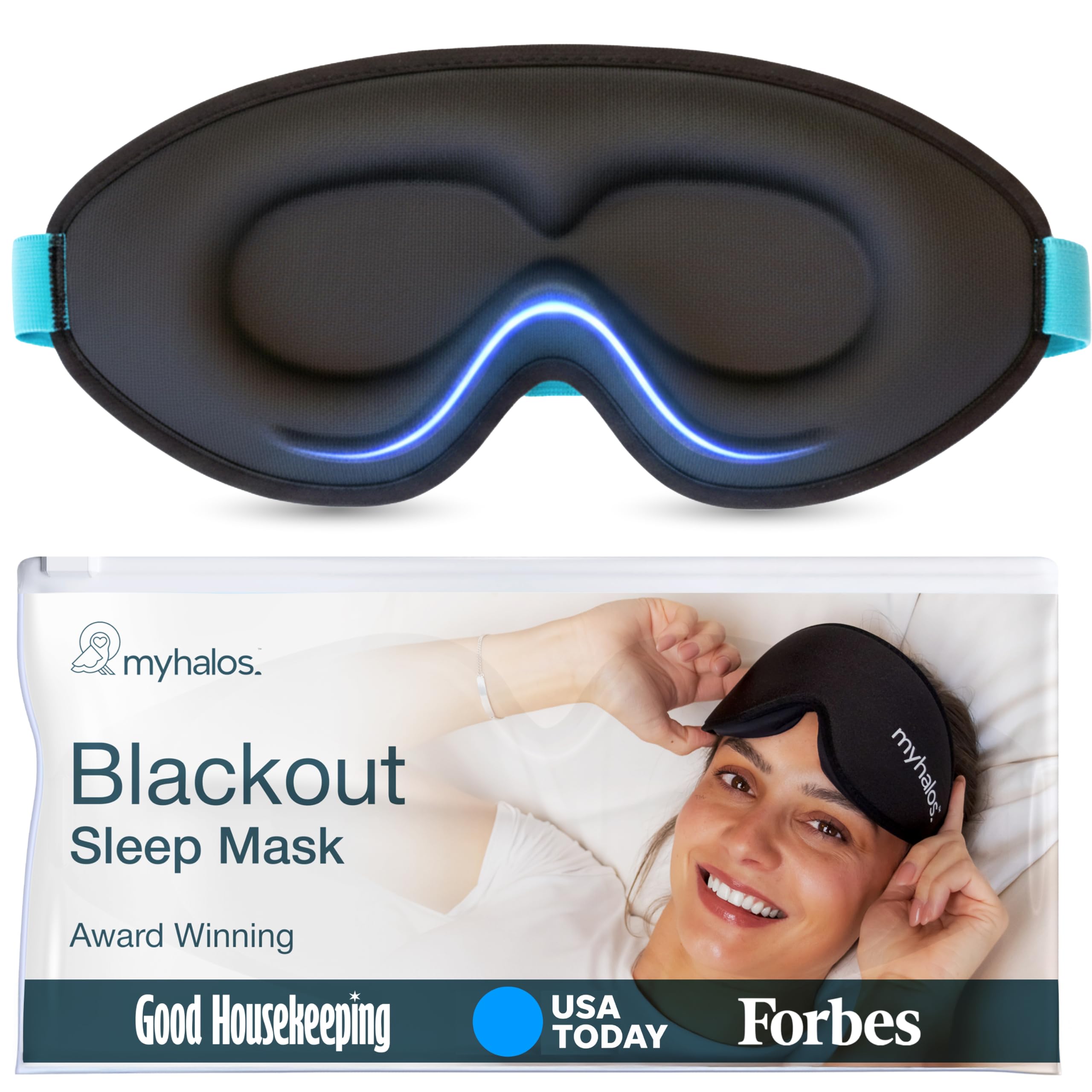 MyHalos Blackout Sleep Mask, Eye Mask for Sleeping, Zero Pressure, Travel | 3D S