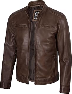 Cafe Racer Real Lambskin Leather Jackets For Men Motorcycle Style