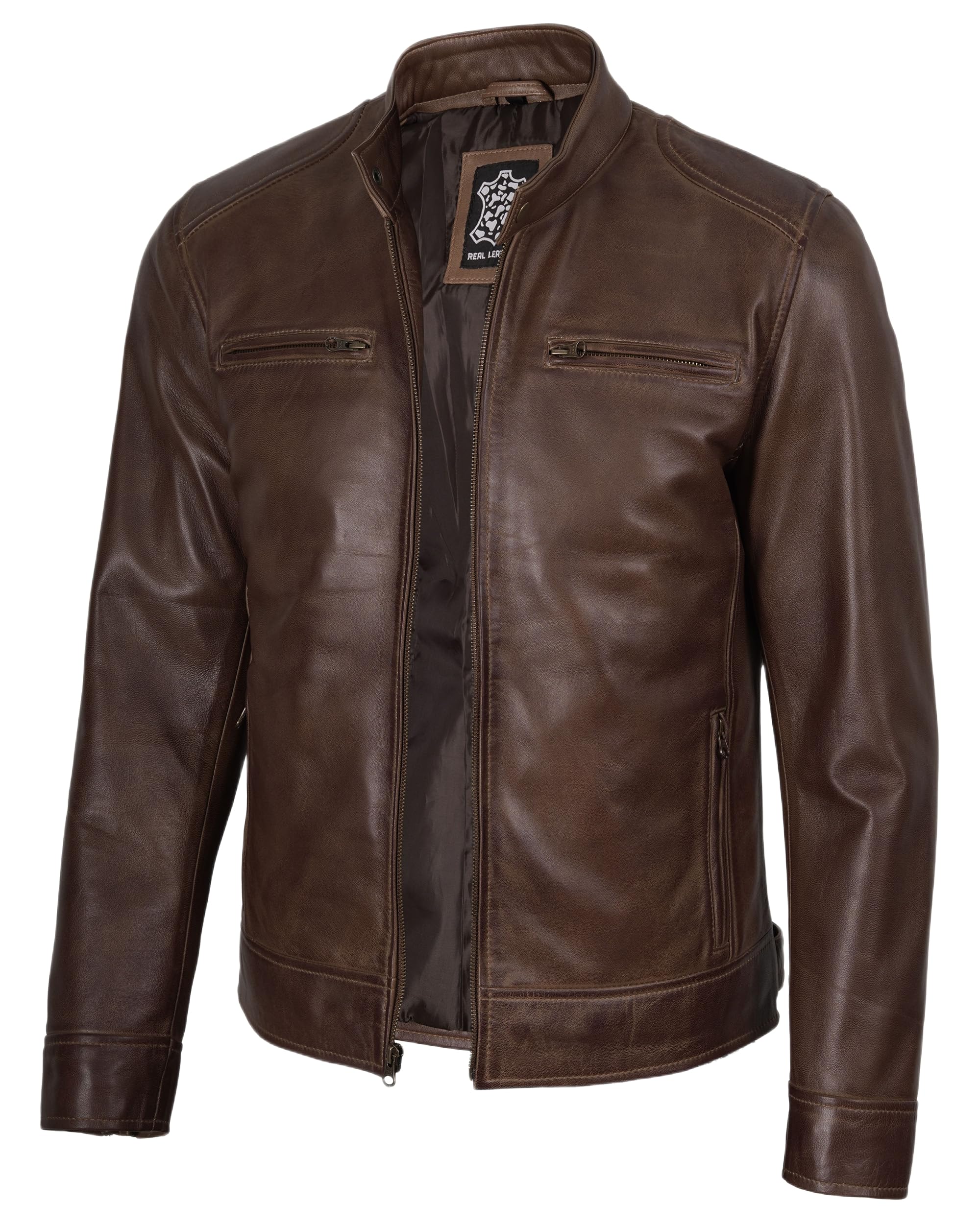 Cafe Racer Real Lambskin Leather Jackets For Men Motorcycle Style