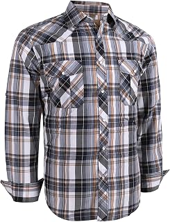 Coevals Club Men's Western Cowboy Pearl Snap Work Plaid Solid Long Sleeve Two Pocket Casual Button Up Shirts
