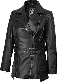 fjackets Asymmetrical Women's Leather Jacket - Belted Style Leather Jackets Womens Stylish Lambskin Long Jacket Outerwear