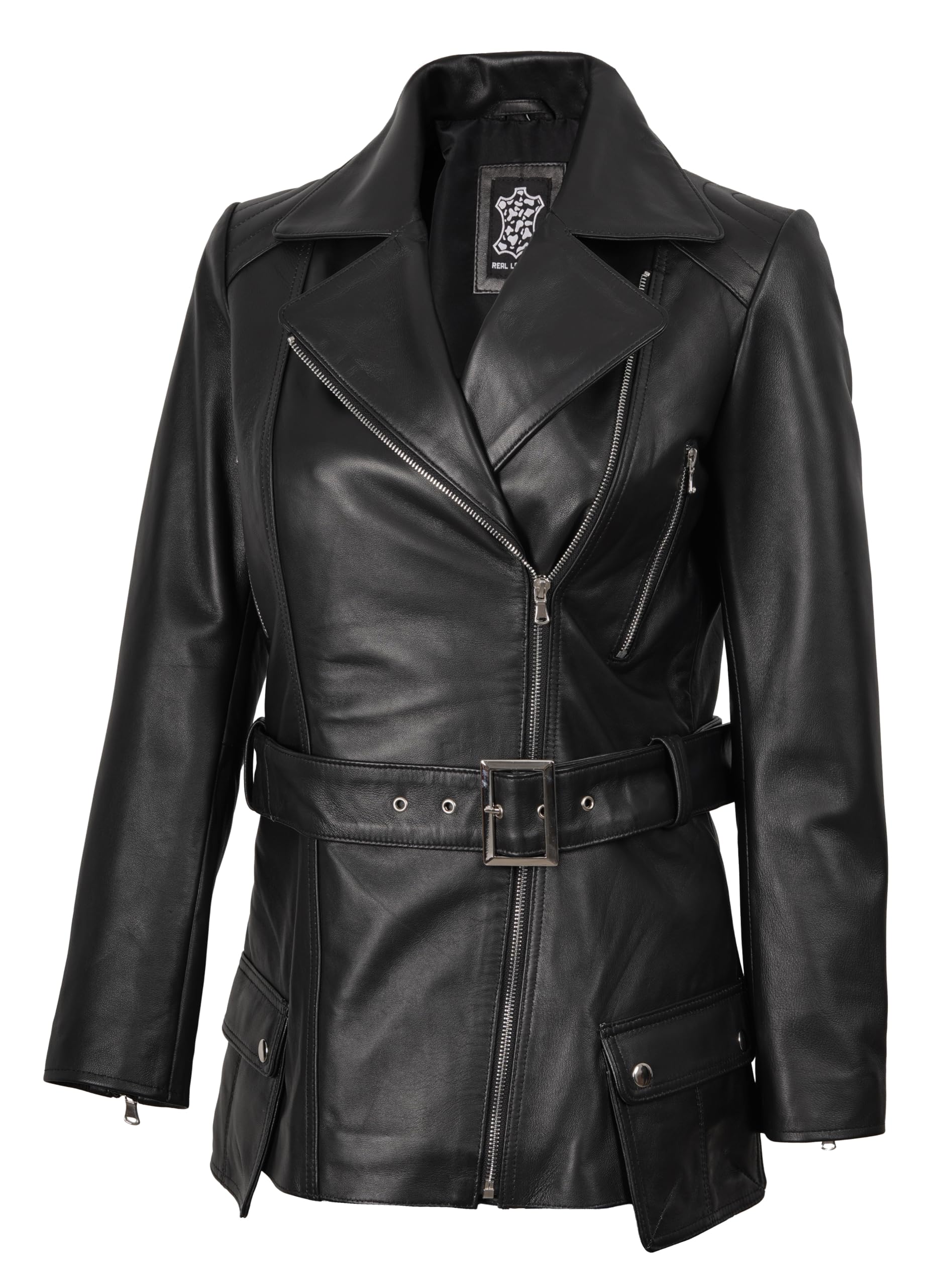 fjackets Asymmetrical Women's Leather Jacket - Belted Style Leather Jackets Wome