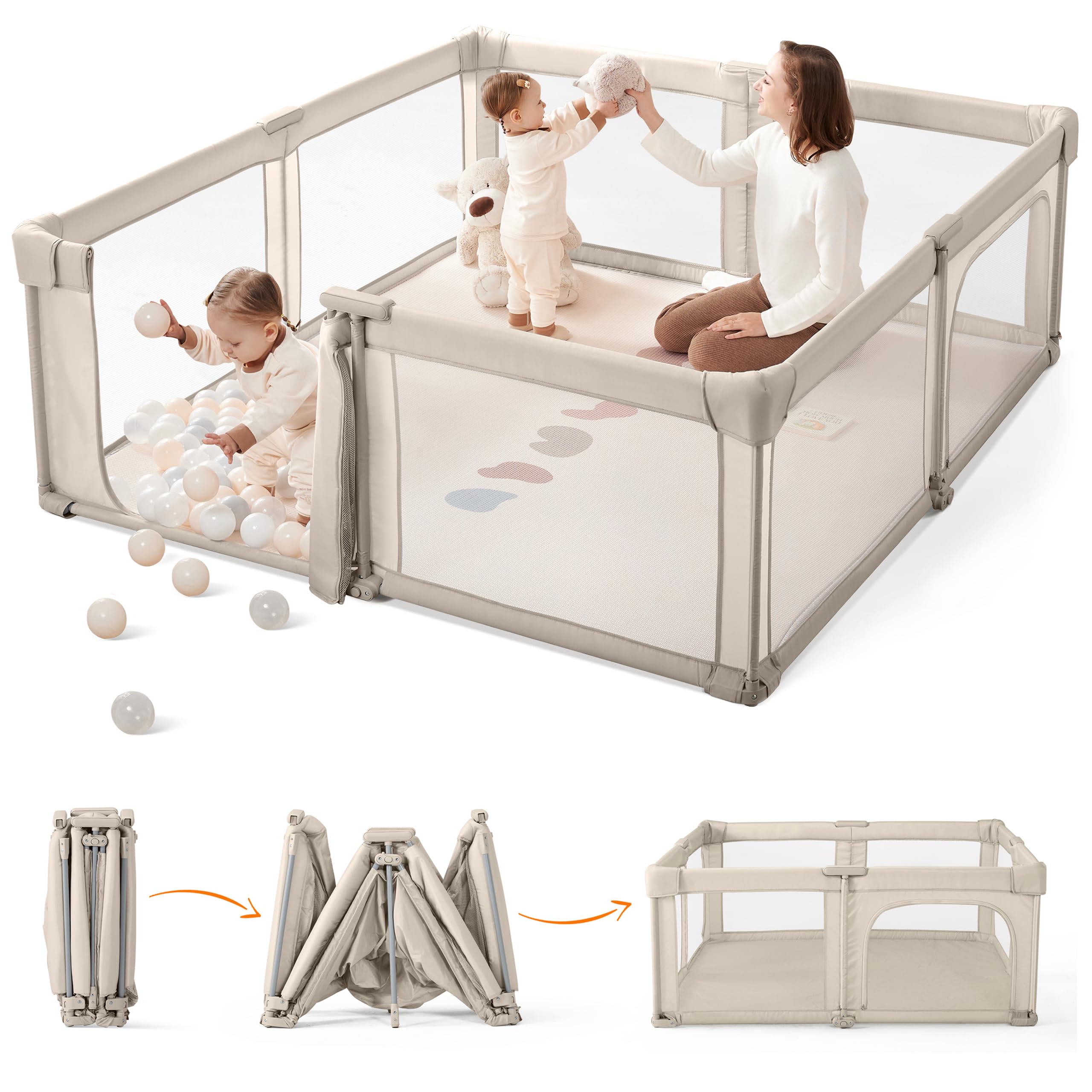Sweeby Baby Playpen, 59x59 Inch Gate Foldable for Babies and Toddlers, Extra Lar